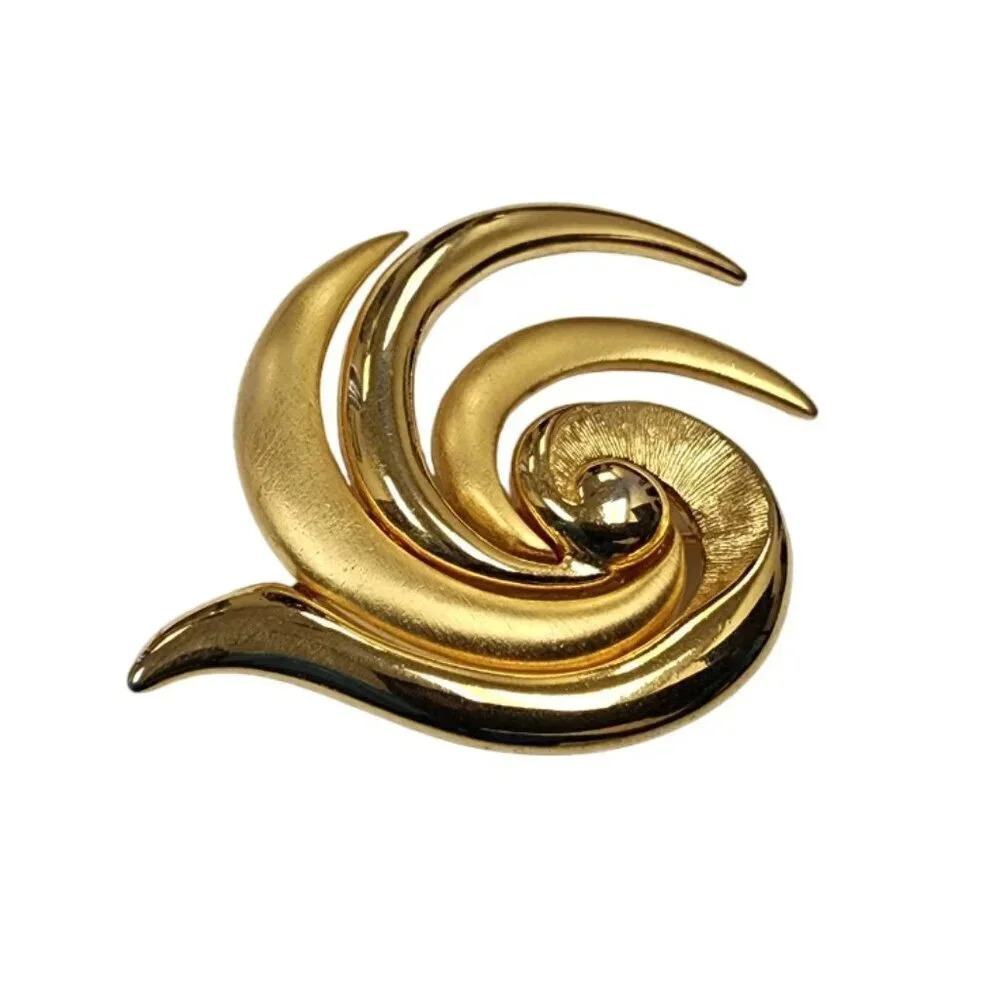 Vintage Brushed Textured Multi Swirl Brooch Pin Gold Tone - Picture 1 of 2